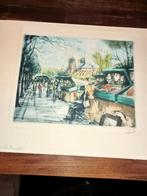 Kleur Ets Paris Qui de la Toutuelle, Antiek en Kunst, Kunst | Litho's en Zeefdrukken, Ophalen of Verzenden