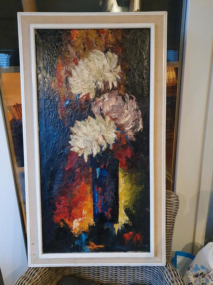 Bloemen in vaas - olieverfschilderij, Antiek en Kunst, Kunst | Schilderijen | Klassiek, Ophalen of Verzenden