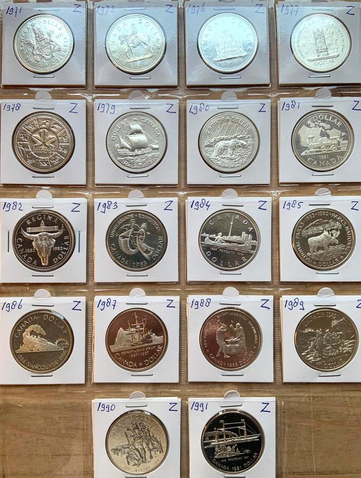 Canada 18x zilveren Dollar 1977/1991 meest PROOF zilver, Postzegels en Munten, Edelmetalen en Baren, Zilver, Ophalen of Verzenden