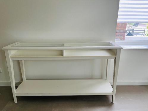 Zijtafel wit, Huis en Inrichting, Tafels | Sidetables, Gebruikt, 25 tot 50 cm, 100 tot 150 cm, Rechthoekig, Glas, Ophalen