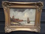 Hollands landschap met zeilboot en molen, Ophalen of Verzenden