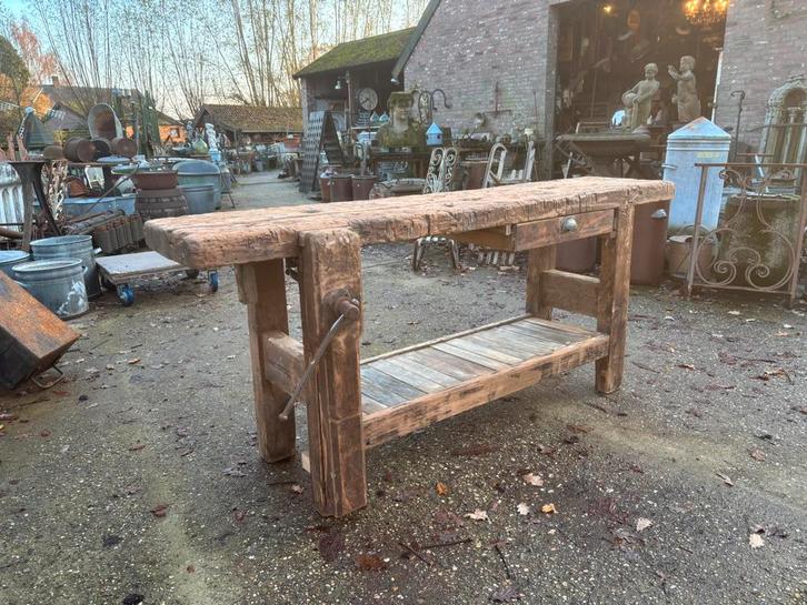 Timmermanswerkbank of industriële houten werkbank sidetable, Antiek en Kunst, Curiosa en Brocante, Ophalen