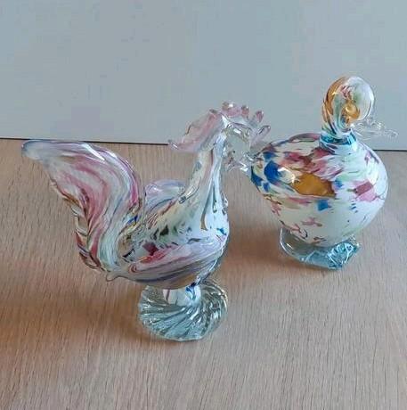 Glazen Haan en Eend - Murano Stijl, Antiek en Kunst, Antiek | Glas en Kristal, Ophalen