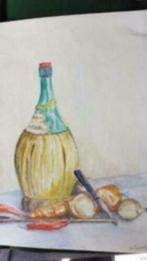 4 x stilleven aquarel en acrylverf gesigneerd ., Antiek en Kunst, Kunst | Schilderijen | Klassiek, Ophalen