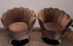 2 mooie schelp vormige draaiendefauteuil suede van stof, Huis en Inrichting, Ophalen of Verzenden, Zo goed als nieuw, Rond, Kunststof