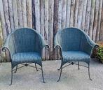 Zeldzame vintage smeedijzeren fauteuils retro franse rieten, Tuin en Terras, Gebruikt, Ophalen of Verzenden, Rotan