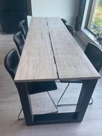 Eettafel incl 6 donkerbruine nerfleren stoelen, Huis en Inrichting, Complete inboedels, Ophalen