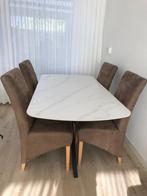 Z.g.a.n. 4 eetkamer stoelen stof bruin, Ophalen, Bruin, Zo goed als nieuw, Vier