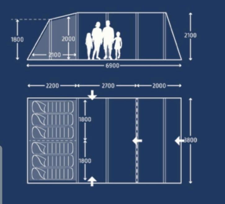 Opblaastent Kampa Hayling 6 TC air pro. + tapijt, Caravans en Kamperen, Tenten, tot en met 6, Gebruikt, Ophalen