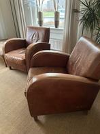 2 Mooie lederen bruine fauteuils, Huis en Inrichting, Ophalen, Zo goed als nieuw, 50 tot 75 cm, Klassieke stijl