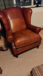 Schapenleren fauteuil Cognac kleur, Ophalen, Zo goed als nieuw, 75 tot 100 cm, 50 tot 75 cm