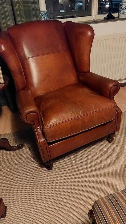 Schapenleren oorfauteuil / fauteuil Cognac kleur, Huis en Inrichting, Fauteuils, Zo goed als nieuw, 50 tot 75 cm, 75 tot 100 cm