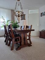 Donkereiken Eettafel met 6 Stoelen, Ophalen, Gebruikt, 100 tot 150 cm, Klassiek
