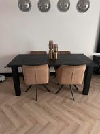 Eiken eettafel met draaibare stoelen te koop en bankje, 4 tot 6 stoelen, Gebruikt, Ophalen of Verzenden, Eiken tafel met draaistoelen