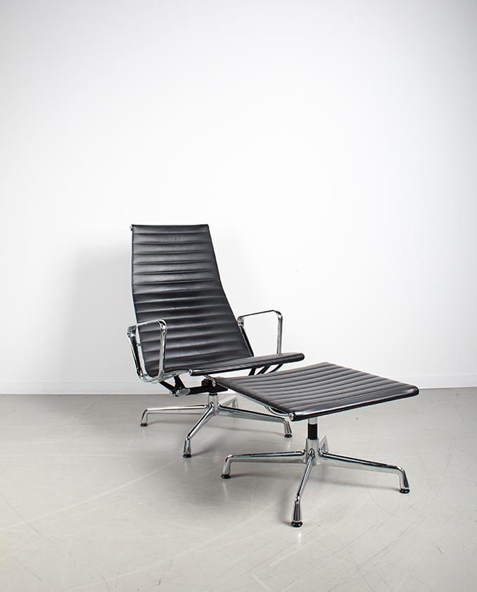 3x Vitra Eames EA 124 + 125 Set Zwart Leer – Chroom, Huis en Inrichting, Fauteuils, Zo goed als nieuw, Leer, Metaal, 50 tot 75 cm