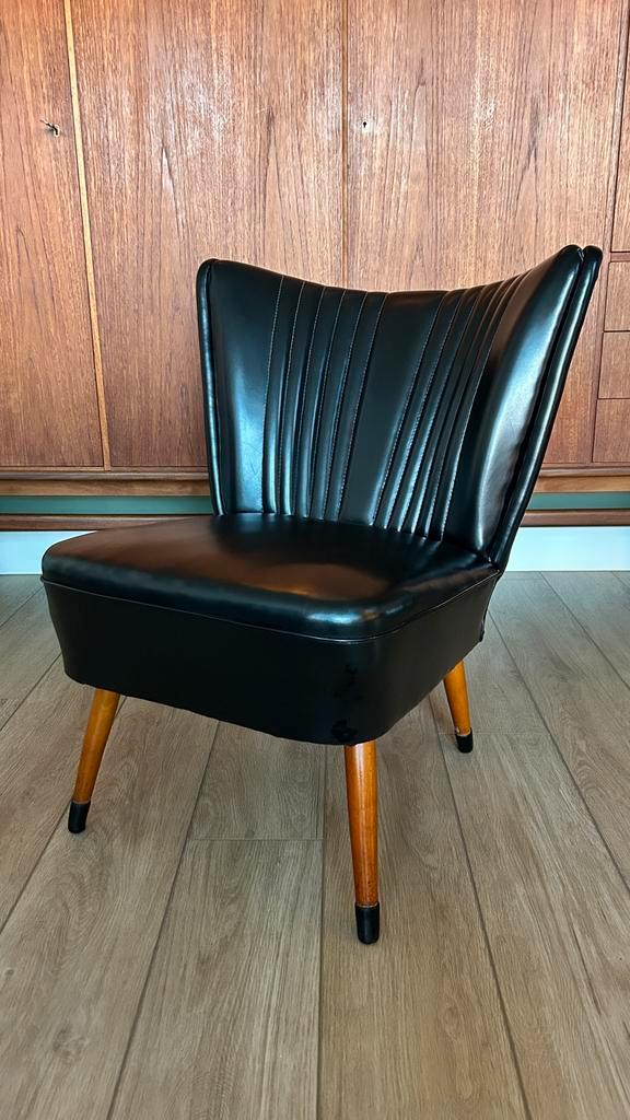Vintage zwarte cocktail chair / fauteuil / stoel, Huis en Inrichting, Stoelen, Zo goed als nieuw, Eén, Leer, Zwart, Ophalen