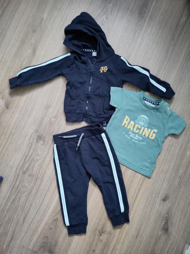 Dirkje 3-delig blauw-groen joggingpak mt 74-80, Kinderen en Baby's, Babykleding | Maat 74, Zo goed als nieuw, Jongetje, Setje