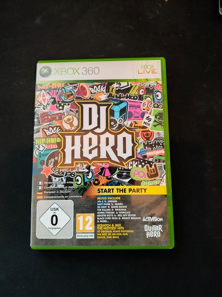 DJ Hero - Xbox 360 evt met draaitafel, Spelcomputers en Games, Games | Xbox 360, Gebruikt, Muziek, 1 speler, Vanaf 12 jaar, Eén computer