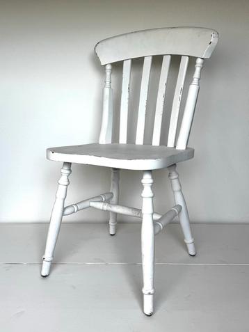 4 Witte Vintage Houten Keukenstoelen - Set beschikbaar voor biedingen