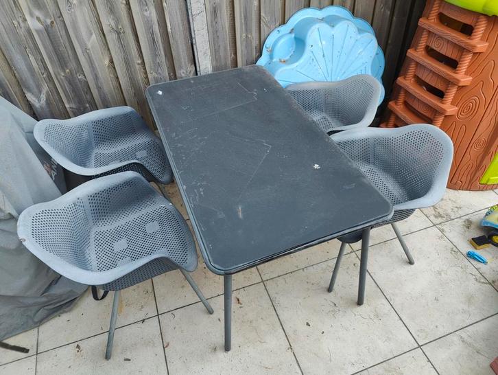 Gratis tuinset glazen tafel met 4 stoelen, Tuin en Terras, Tuinsets en Loungesets, Gebruikt, Tuinset, Overige materialen, 4 zitplaatsen