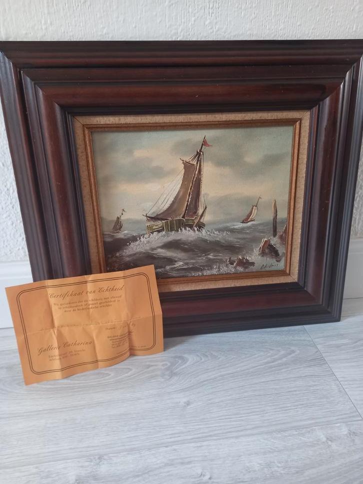 Schilderij zeezicht olieverf op linnen, Antiek en Kunst, Antiek | Woonaccessoires, Ophalen of Verzenden
