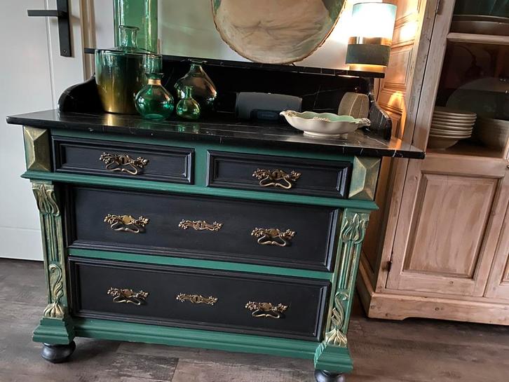 Commode met zwart marmeren blad, Huis en Inrichting, Kasten | Dressoirs, Zo goed als nieuw, 50 tot 100 cm, 25 tot 50 cm, Met lade(s)