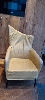 Leren fauteuil, geel, Huis en Inrichting, Fauteuils, Ophalen, Gebruikt, Minder dan 75 cm, Leer