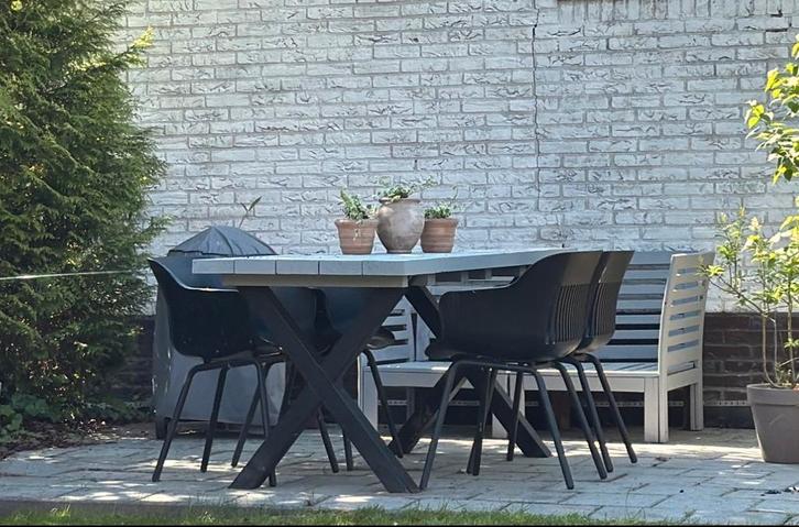 Tuinset - Tafel metalen x frame en stoelen Hartman, Tuin en Terras, Tuintafels, Gebruikt, Rechthoekig, Metaal, Ophalen