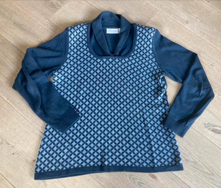Donkerblauwe trui met patroon en lurex – maat S (Germaine), Kleding | Dames, Truien en Vesten, Gedragen, Maat 38/40 (M), Blauw