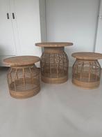 Madam Stoltz rotan tafels 3 stuks ZGAN, Huis en Inrichting, Minder dan 55 cm, Rond, Zo goed als nieuw, Ophalen