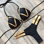 Zwarte gouden push up string bikini bandage dames vrouwen, Kleding | Dames, Verzenden, Nieuw, Zwart, Bikini