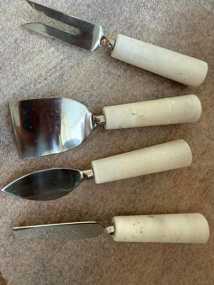 Kaasmes Set met Marmeren Handvatten, Antiek en Kunst, Antiek | Bestek, Ophalen of Verzenden