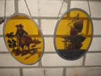 2 antieke glas in lood raampjes te koop, Ophalen