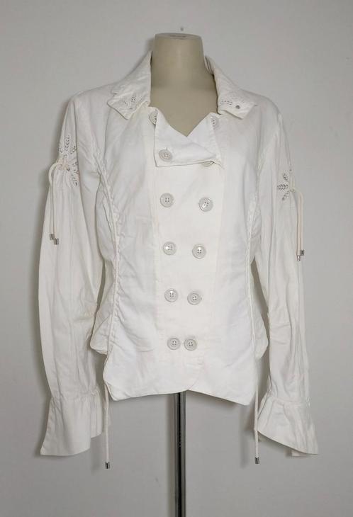 Wit designer spijkerjasje van High, Kleding | Dames, Jasjes, Kostuums en Pakken, Zo goed als nieuw, Jasje, Maat 42/44 (L), Wit