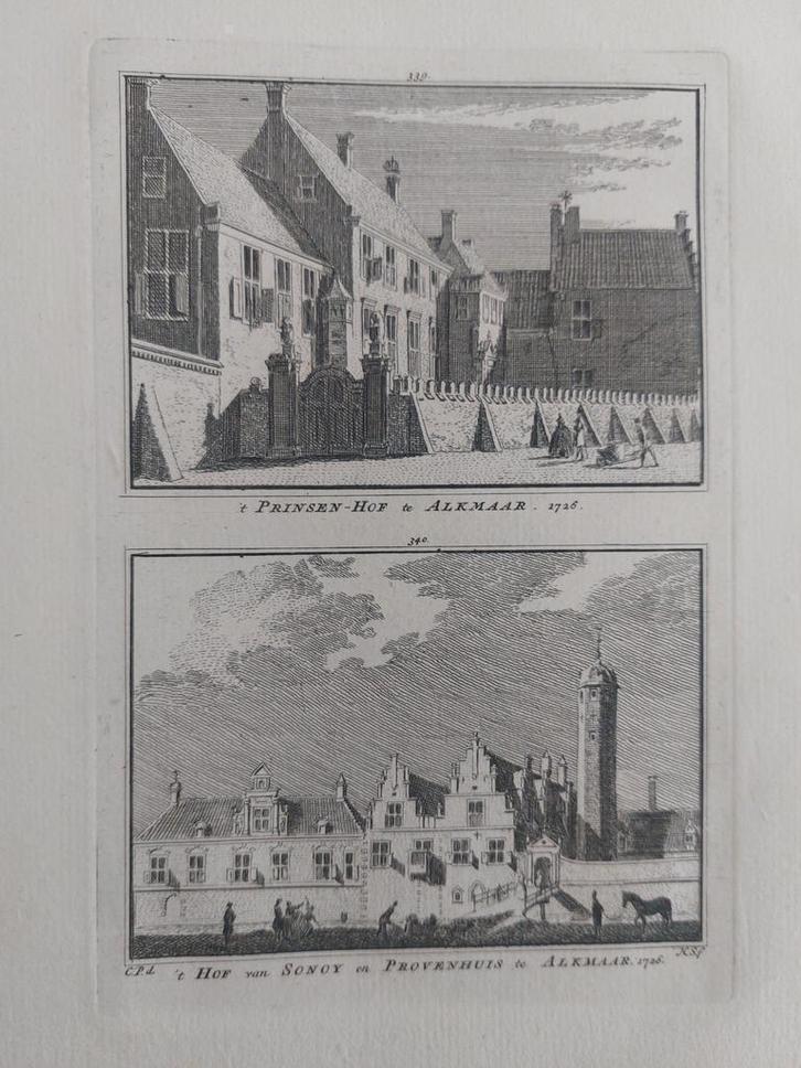 339-340 / Prinsenhof & Hof van Sonoy Provenhuis te Alkmaar, Antiek en Kunst, Kunst | Etsen en Gravures, Ophalen of Verzenden
