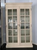Witte massief-houten Franse servieskast met facetglas deuren, Huis en Inrichting, Kasten | Overige, Zo goed als nieuw, Ophalen