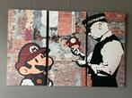Canvas 3-delig schilderij Mario and cop by Banksy, Antiek en Kunst, Ophalen