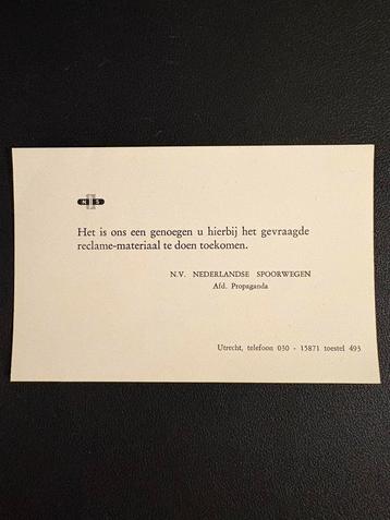 Begeleidend schrijven NS-reclamematerieel (jaren 50/60) beschikbaar voor biedingen