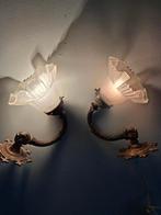 set vintage bronzen klassieke wandlampje brocante jugendstil, Ophalen of Verzenden, Gebruikt, Glas, Brocante