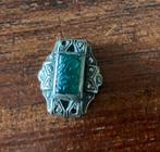 Antieke zilveren ring met smaragd, Sieraden, Tassen en Uiterlijk, Antieke sieraden, Ophalen, Zilver, Ring