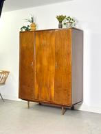 Vintage linnenkast kledingkast noten hout jaren 50/60/70, Ophalen, Gebruikt, 100 tot 150 cm, Vintage