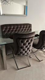 Eettafel mer stoelen en eetbank, Huis en Inrichting, Tafels | Sidetables, Gebruikt, 200 cm of meer, Ophalen of Verzenden, 25 tot 50 cm