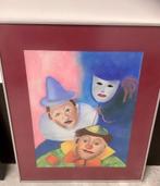 Aquarel clowns met gratis lijst, Minder dan 50 cm, Ophalen of Verzenden, Zo goed als nieuw, Schilderij
