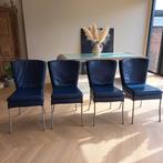Leren eetkamerstoelen 4 stuks, Huis en Inrichting, Stoelen, Ophalen, Gebruikt, Blauw, Leer