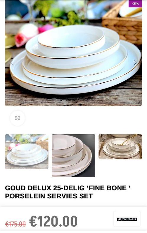 Servies set gouden rand porselein, Huis en Inrichting, Keuken | Servies, Zo goed als nieuw, Bord(en), Overige stijlen, Porselein