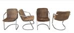 4 Vintage Zwevende Stoelen netalen frane stoffen bekleding, Huis en Inrichting, Stoelen, Gebruikt, Bruin, Vintage, Metaal