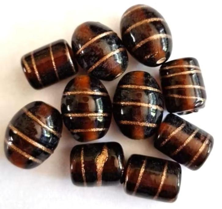Bruine glas kralen met gouden strepen 12-16 mm, Hobby en Vrije tijd, Kralen en Sieraden maken, Nieuw, Kraal, Verzenden