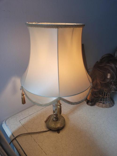 Vintage tafellampje met onyx voet, Huis en Inrichting, Lampen | Tafellampen, Zo goed als nieuw, Minder dan 50 cm, Metaal, Stof