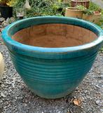 Grote groene geglazuurde bloempot uit Spanje, Tuin en Terras, Bloempotten, Ophalen, Gebruikt, 40 cm of meer, Rond