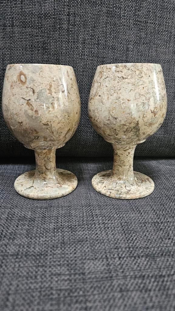 2 Bekers van Fossiele Stenen, Antiek en Kunst, Antiek | Glas en Kristal, Ophalen of Verzenden